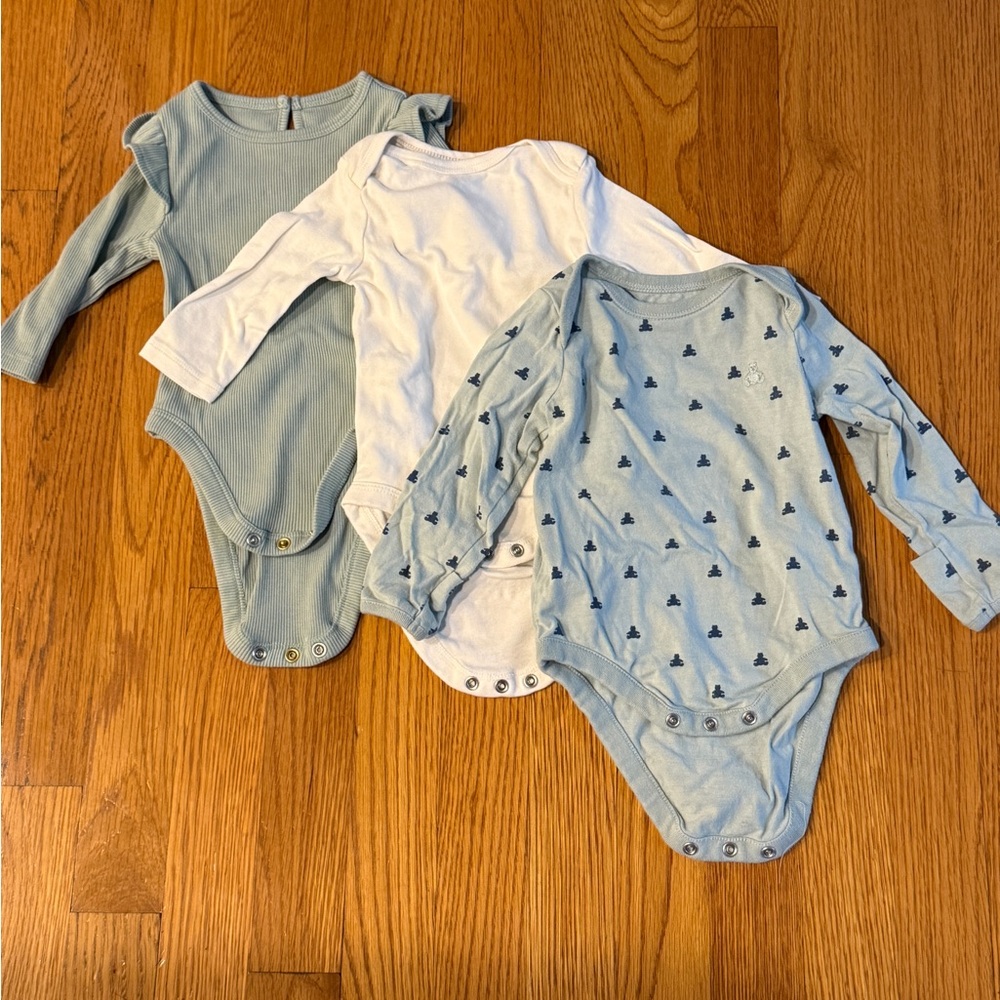 Baby One Piece Set - Blue, White, Patterned